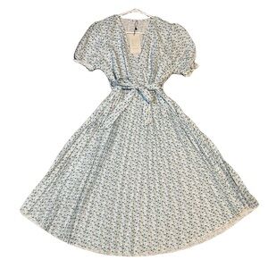 Amazon NWT Cottage core Floral Pleated Midi Blue Dress Woman’s XL